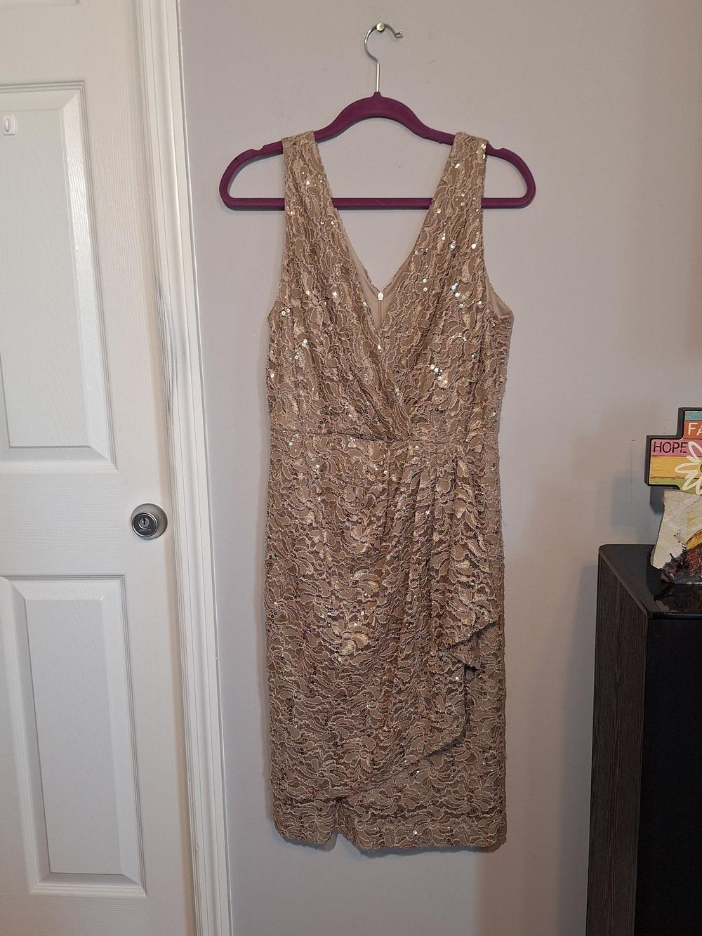 Ursula of Switzerland Gold Lace & Sequin Sleeveless Midi Dress